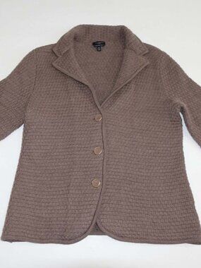 Tabots Women's Textured Knit Blazer Sweater Medium Petite 100% Merino Wool Wool